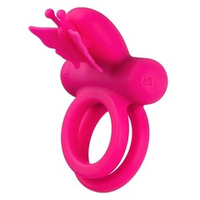 Розовое эрекционное виброкольцо 3,75см California Exotic Novelties Silicone Rechargeable Dual Butterfly Ring SE-1843-35-3