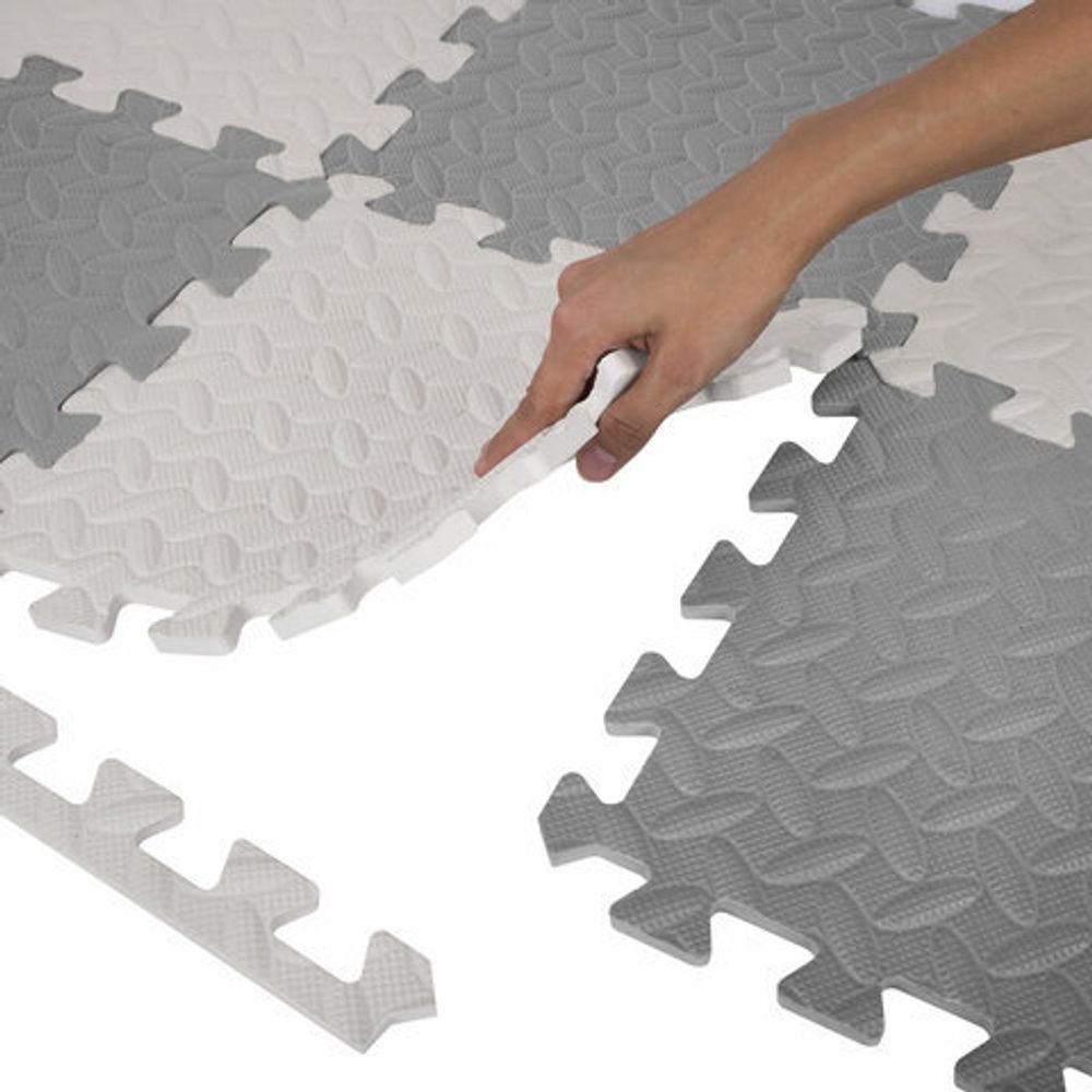 Коврик-пазл напольный 1,2х1,2 м, 16 шт., 30х30 см, толщина 1 см, серый, голубой, светло-серый, ЮНЛАНДИЯ, 664813