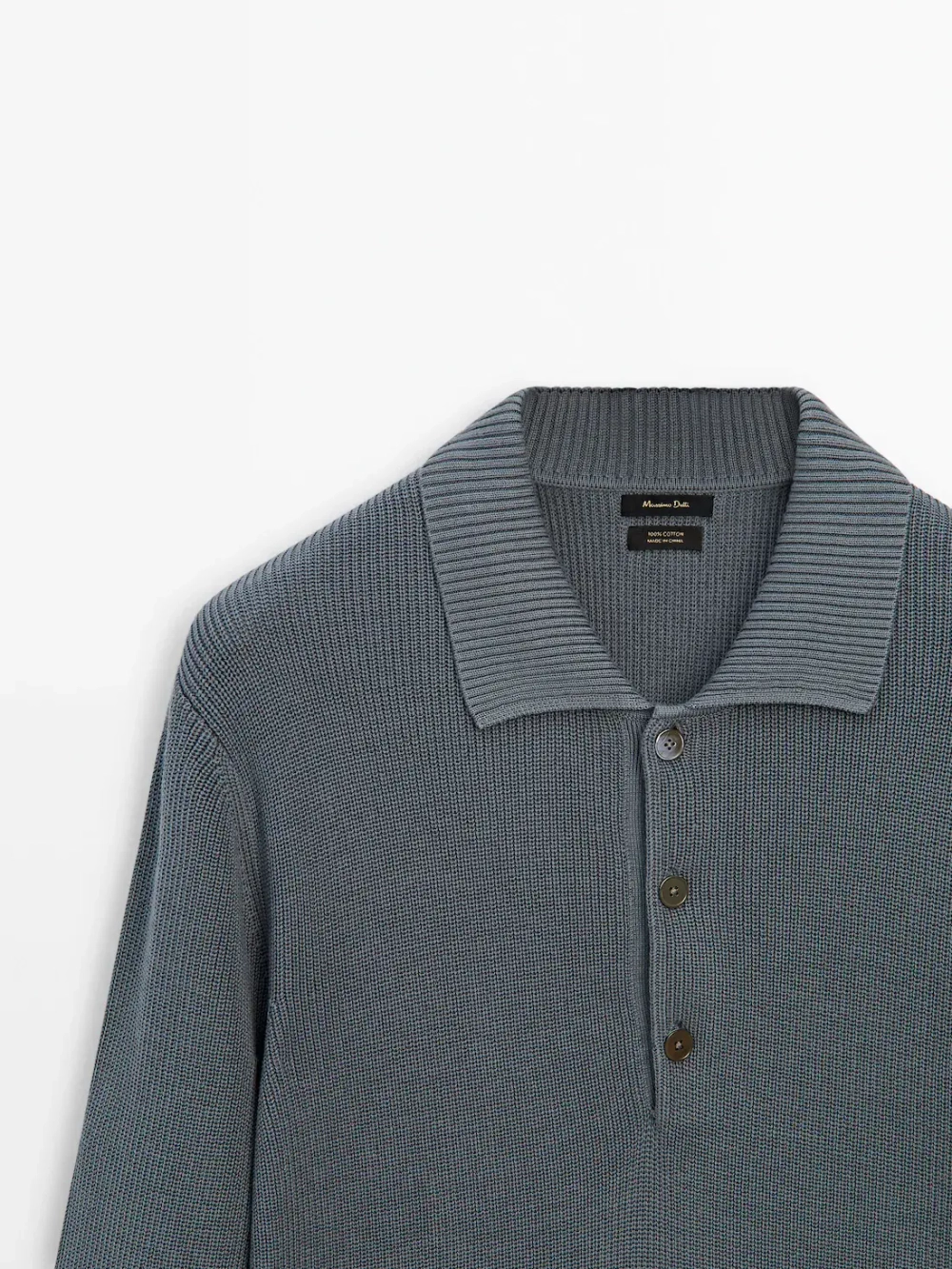 Massimo Dutti Хлопковый свитер с воротником поло, синеватый