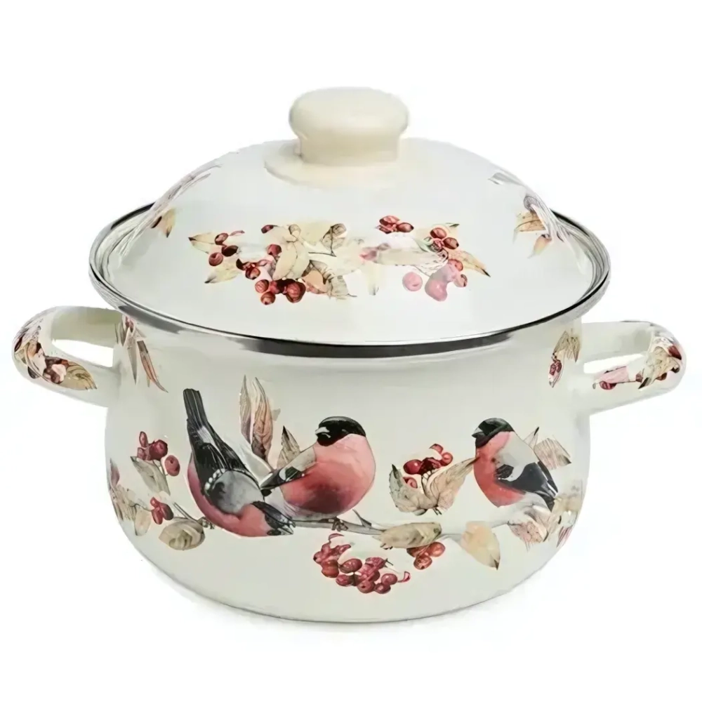 КАСТРЮЛЯ AGNESS ЭМАЛИРОВАННАЯ С ЭМАЛ.КРЫШКОЙ СЕРИЯ «СНЕГИРИ», 2.0 Л, 18*11 СМ