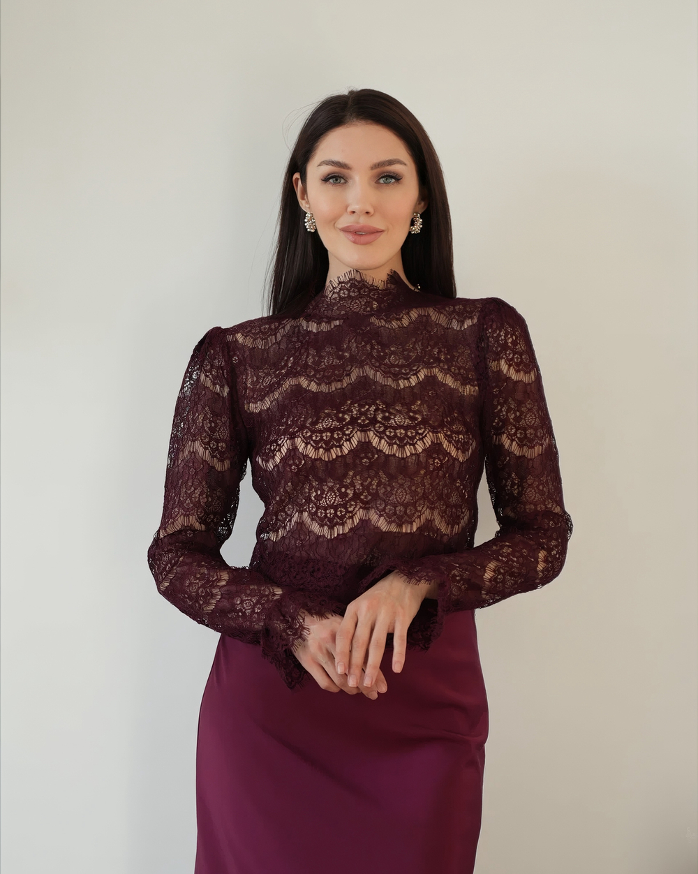 Блуза из кружева "Герцогиня" в винном