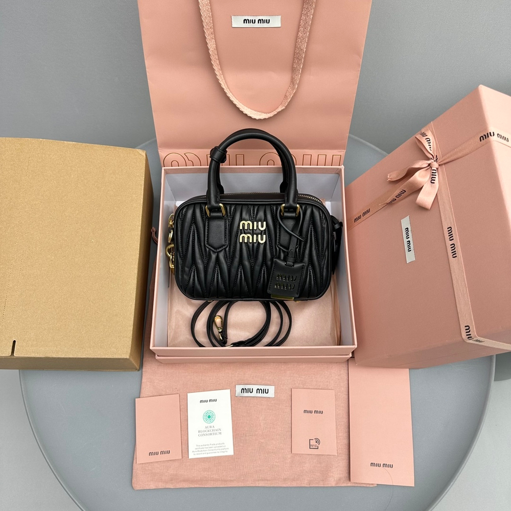 Miu Miu Matelasse Nappa Leather Top Handle Bag 19 cm