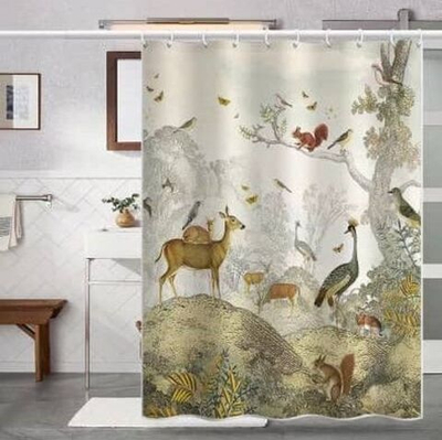 Штора для ванной комнаты и туалета тканевая занавеска для душа 180*180 см "Таинственный лес"