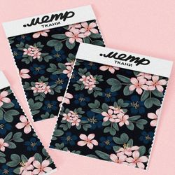 Ткань ниагара нежно розовые цветы с листьями