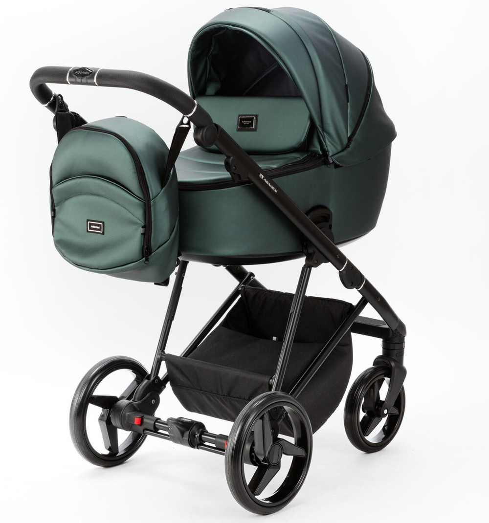 Детская коляска Adamex Blanc Deluxe 2 в 1 BL-SM15 (Т.ЗЕЛЕНАЯ ПЕРЛ. КОЖА 100%)