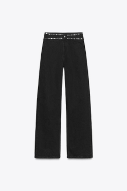 ZARA ДЖИНСЫ Z1975 STRAIGHT LONG-LENGTH С ВЫСОКОЙ ПОСАДКОЙ И ЗАКЛЕПКАМИ, ЧЕРНЫЙ