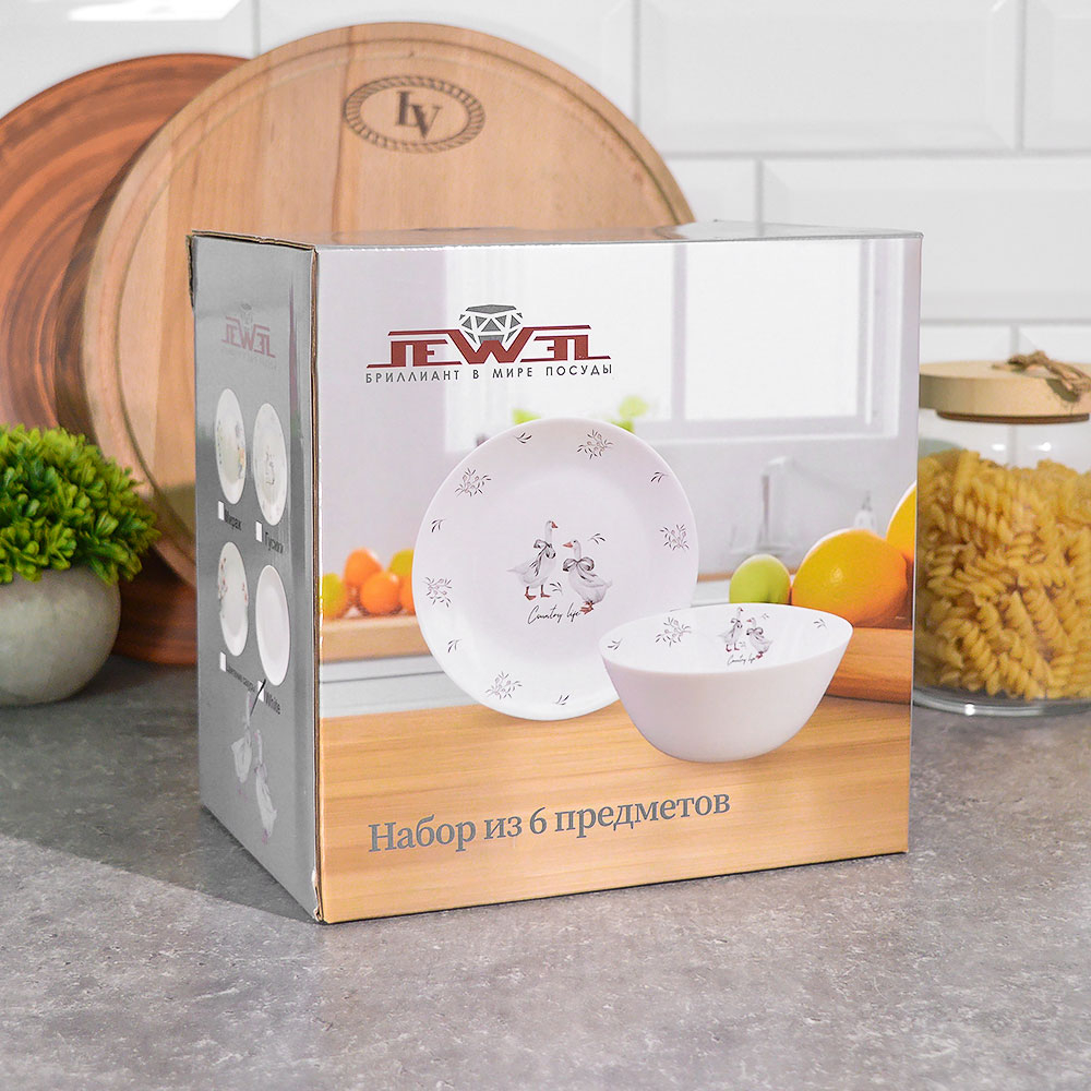 Столовый набор 6 предметов "White" стеклокерамика, Jewel