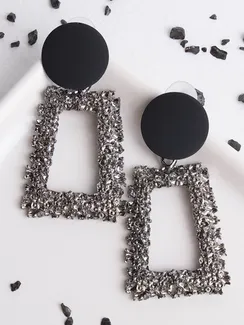 Серьги металл "Эстетика" трапеция, цвет чёрно-серый