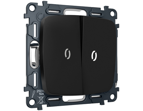 MO804035 Комплект механизма 2-кл проходного выключателя с подсветкой 5600K OMEGA Черный матовый QUANT (OP8040, VM120, G25W)