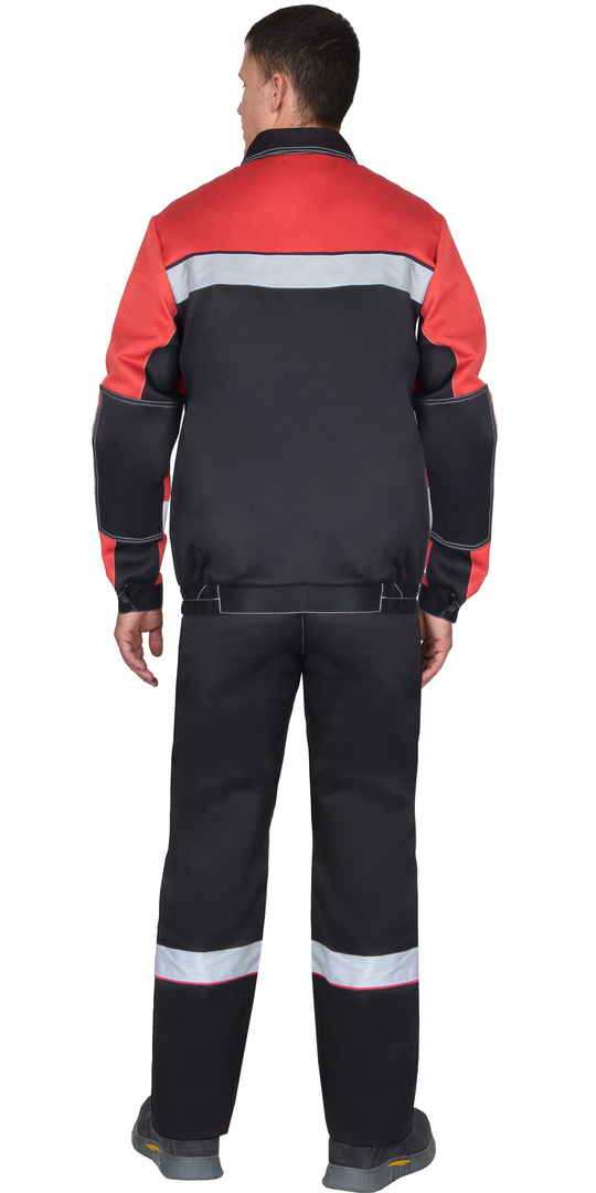 Костюм СИРИУС-ЛИГОР-2 куртка короткая, п/к, черный с красным и СОП