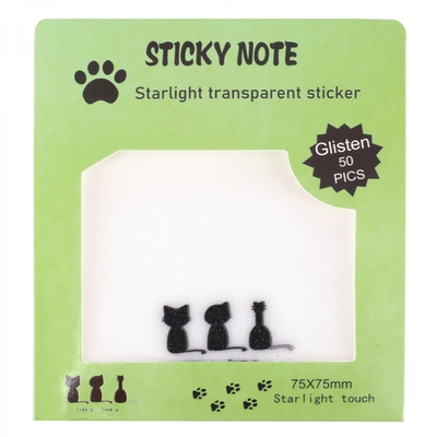 Прозрачные стикеры для заметок с клеевым краем, Alingar, 75 х 75 мм, 50 л., покрытие starlight touch, "Three CATS", зеленый, водонепрониц., европодвес