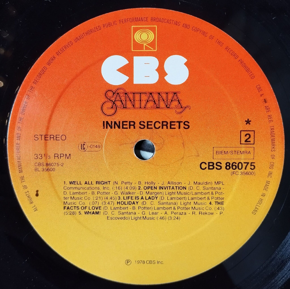 Винтажная виниловая пластинка LP Santana Inner Secrets (Holland 1978)