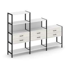 Shelf System Трехсекционный стеллаж четырех/трех/двухярусный с ящиками SN.STM-431 Белый/Дуб Наварра/
