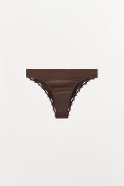 ZARA АТЛАСНЫЕ ТРУСЫ С КРУЖЕВОМ, КОРИЧНЕВЫЙ