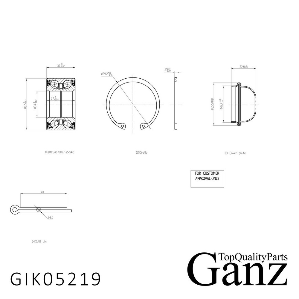 Подшипник ступицы передний OPEL CORSA C/MERIVA/TIGRA GANZ GIK05219