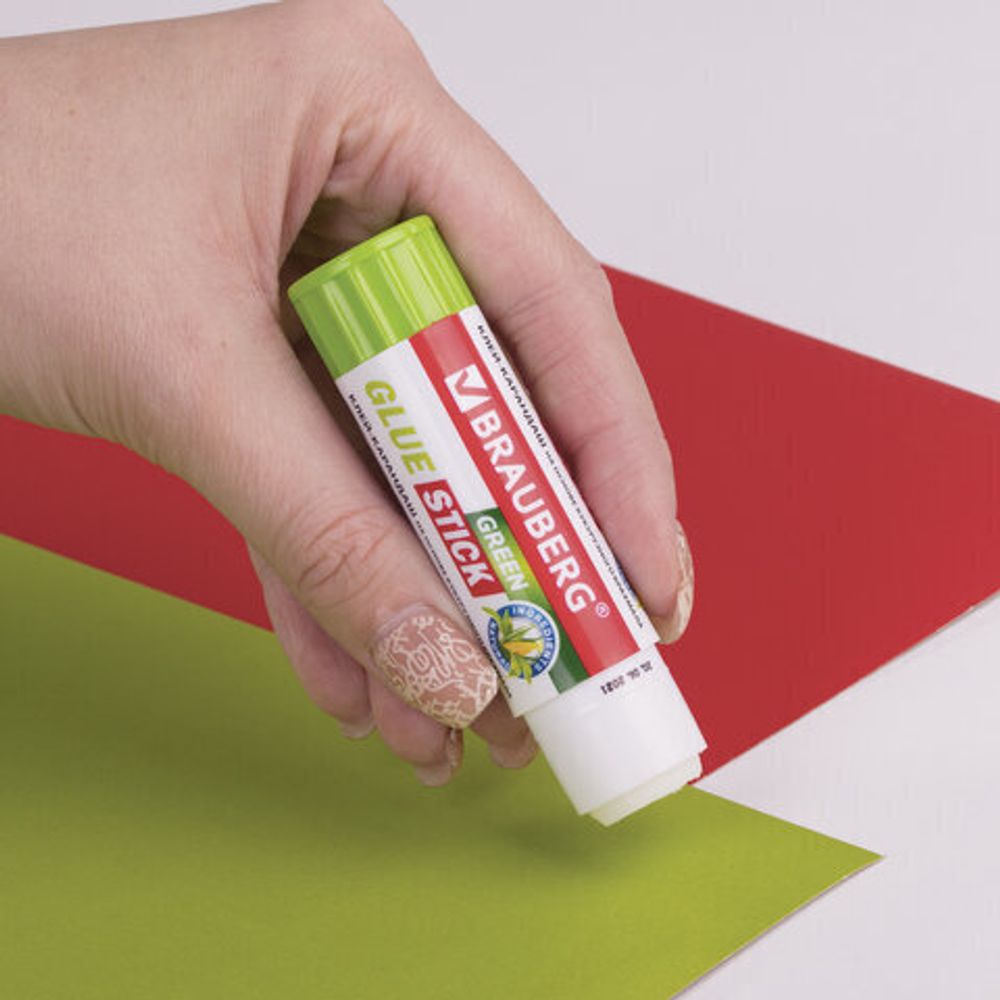 Клей-карандаш на натуральной основе BRAUBERG GREEN, 8 г, 270436
