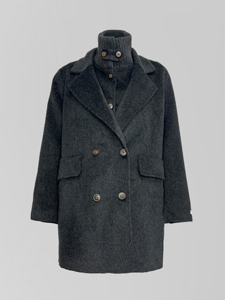 Пальто Monroe 8166 укороченное со встроенным жилетом и вязаным воротником