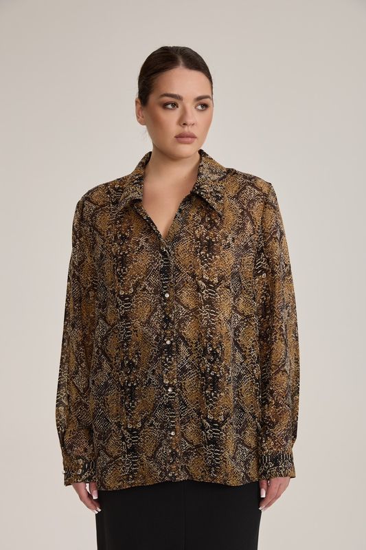Блузка с отложным воротником из вискозы, принт питон