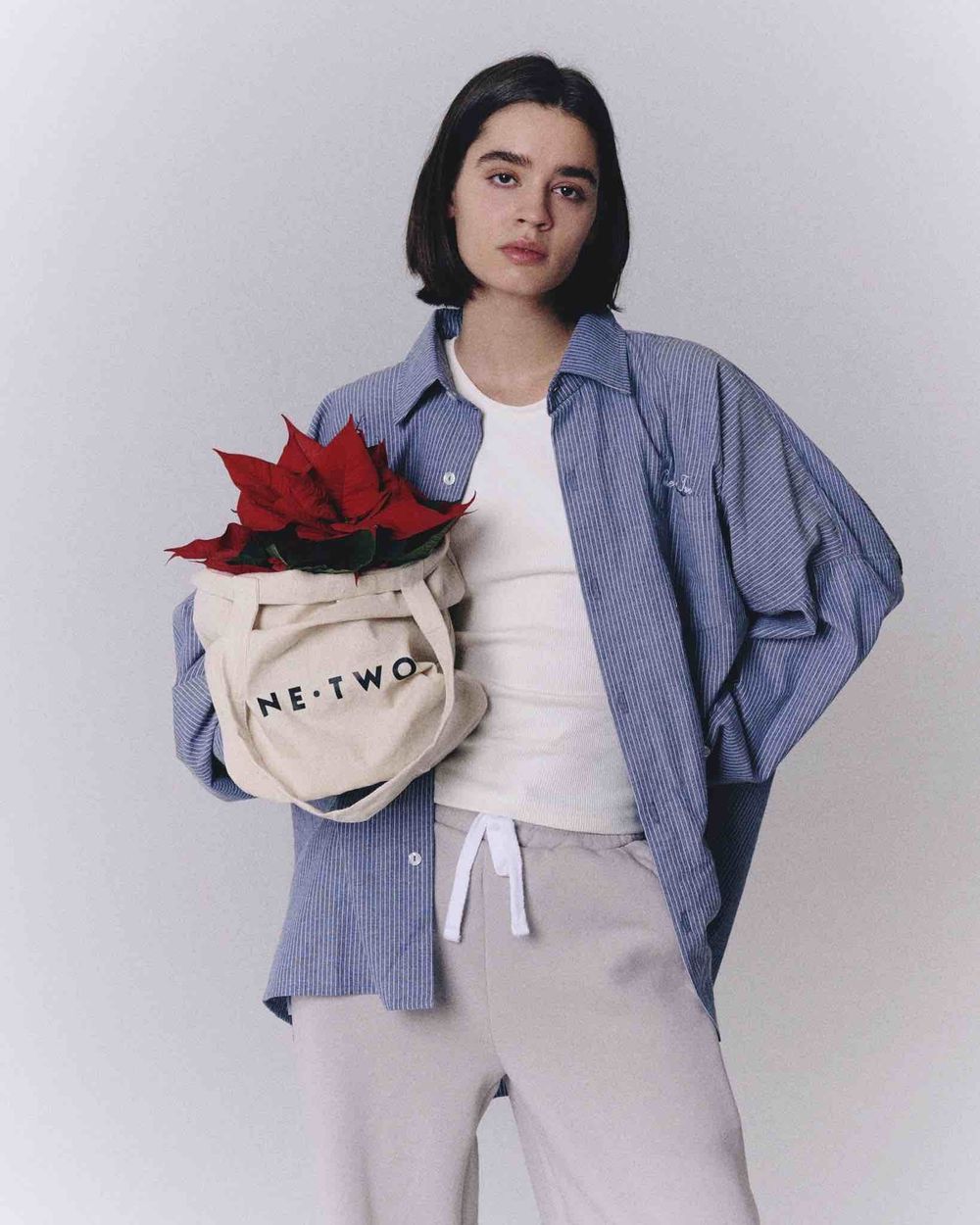 Рубашка One Two Oversized Striped Shirt Dirty-Blue