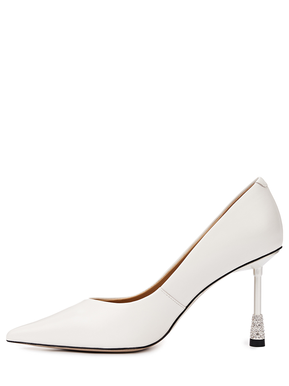 Женские туфли кожаные белые с каблуком со стразами