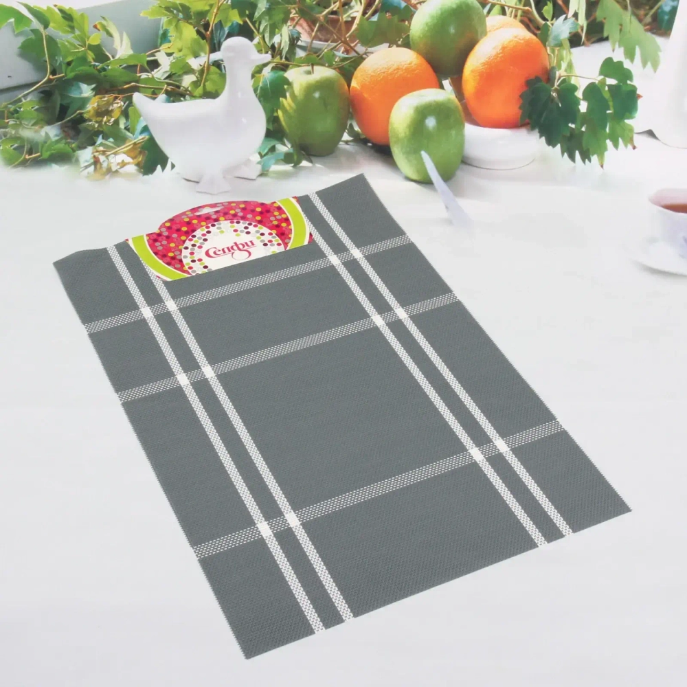 Салфетка на стол 30*45см плетеная, Клетка серая