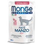 Влажный корм Monge Cat Monoprotein для стерилизованных кошек, из говядины, паучи 85 г - 28 шт