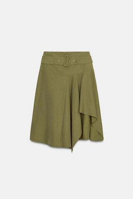 ZARA ЮБКА МИДИ С РЕМНЕМ, ХАКИ