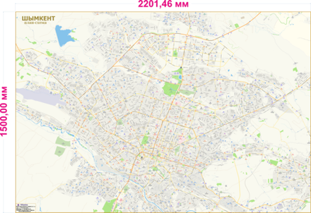 План - схема города Шымкент на стену 2026 год 150 см х 220 см