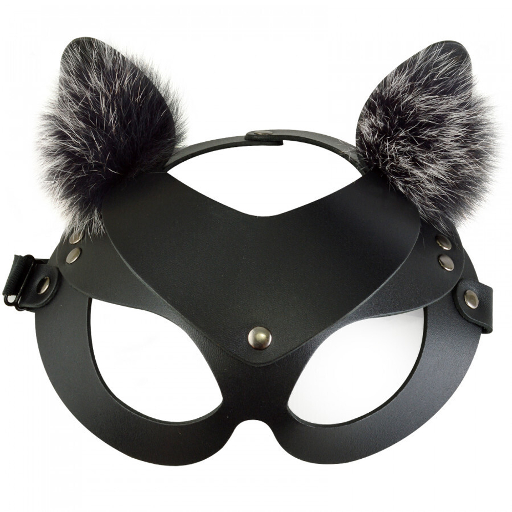 Маска Кошка с мехом Sitabella чёрная кожа