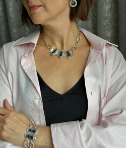 HMG MT Enamel Silver Браслет chain mix арт.1290 с лавандовой эмалью