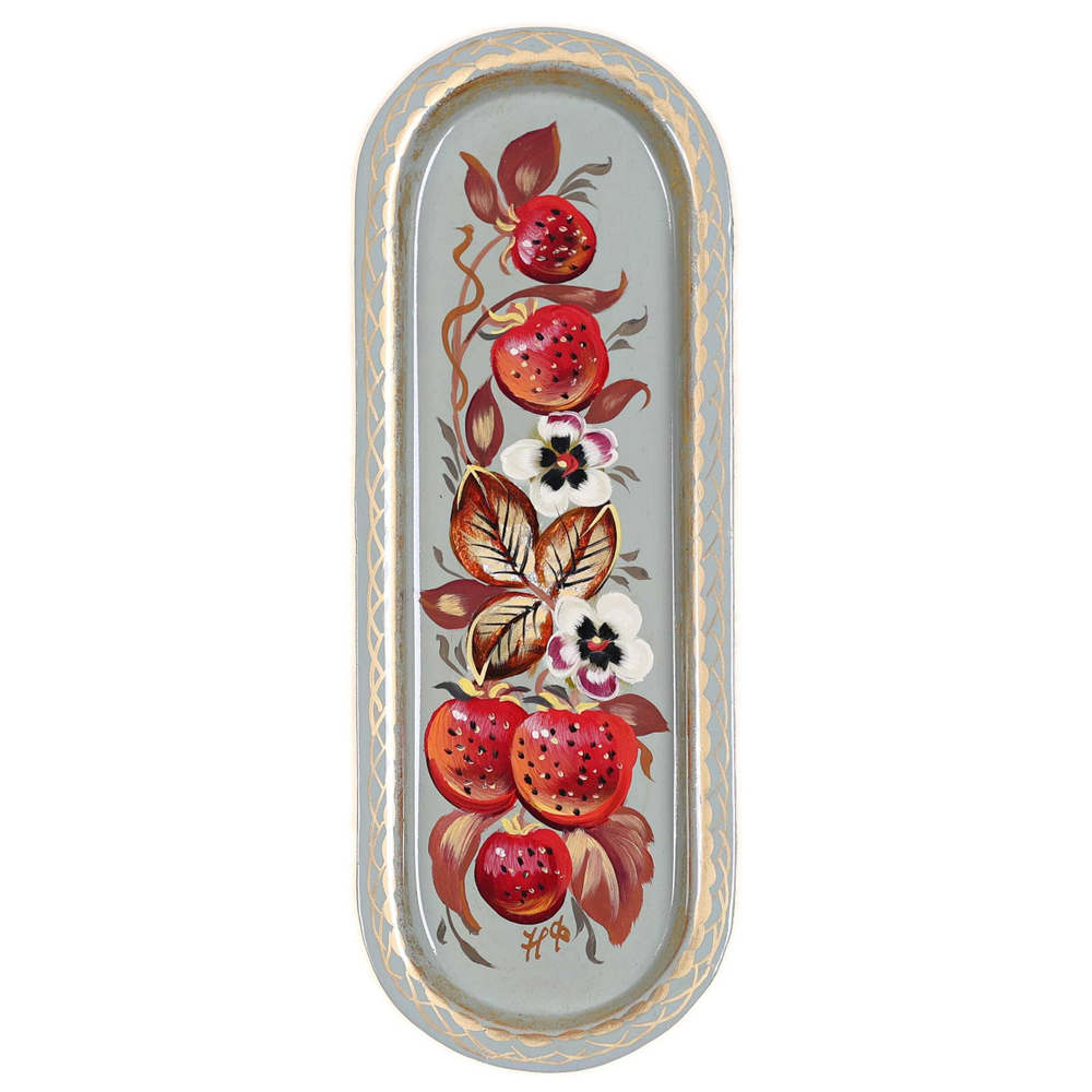 Жостовский поднос декоративный, размер 21х8 см (A4), металлический