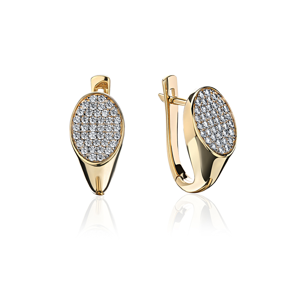 Серьги с фианитом из жёлтого золота 585 пробы JA-S-1314010Р
