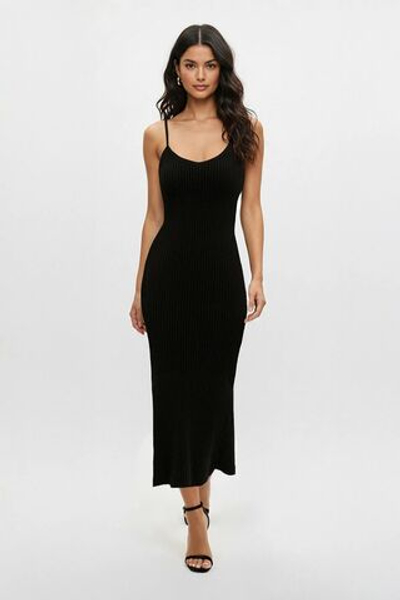 Черное Полосатое миди-облегающее платье трапециевидной формы TWOSS25EL00503