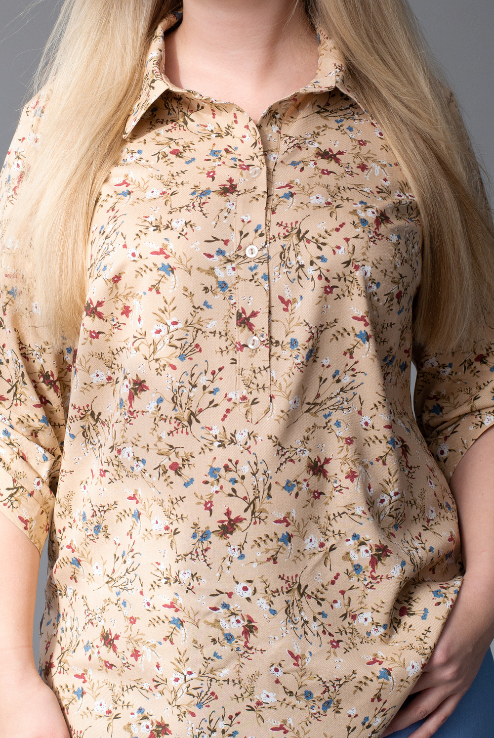 Блузка 1638А, Беж.цветочек #40БЖЦ091638А