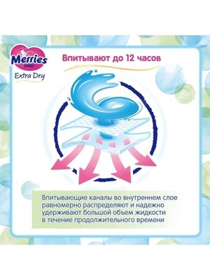 Merries TW MERRIES Extra Dry Подгузники для детей размер XL 12-20кг, 60 шт