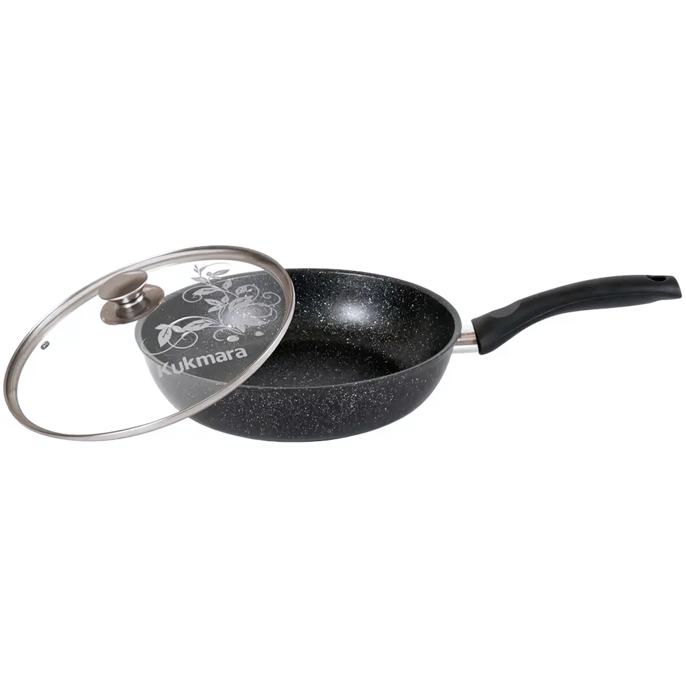 Сковорода 26*6см с ручкой, со стеклянной крышкой темный мрамор смт26603а