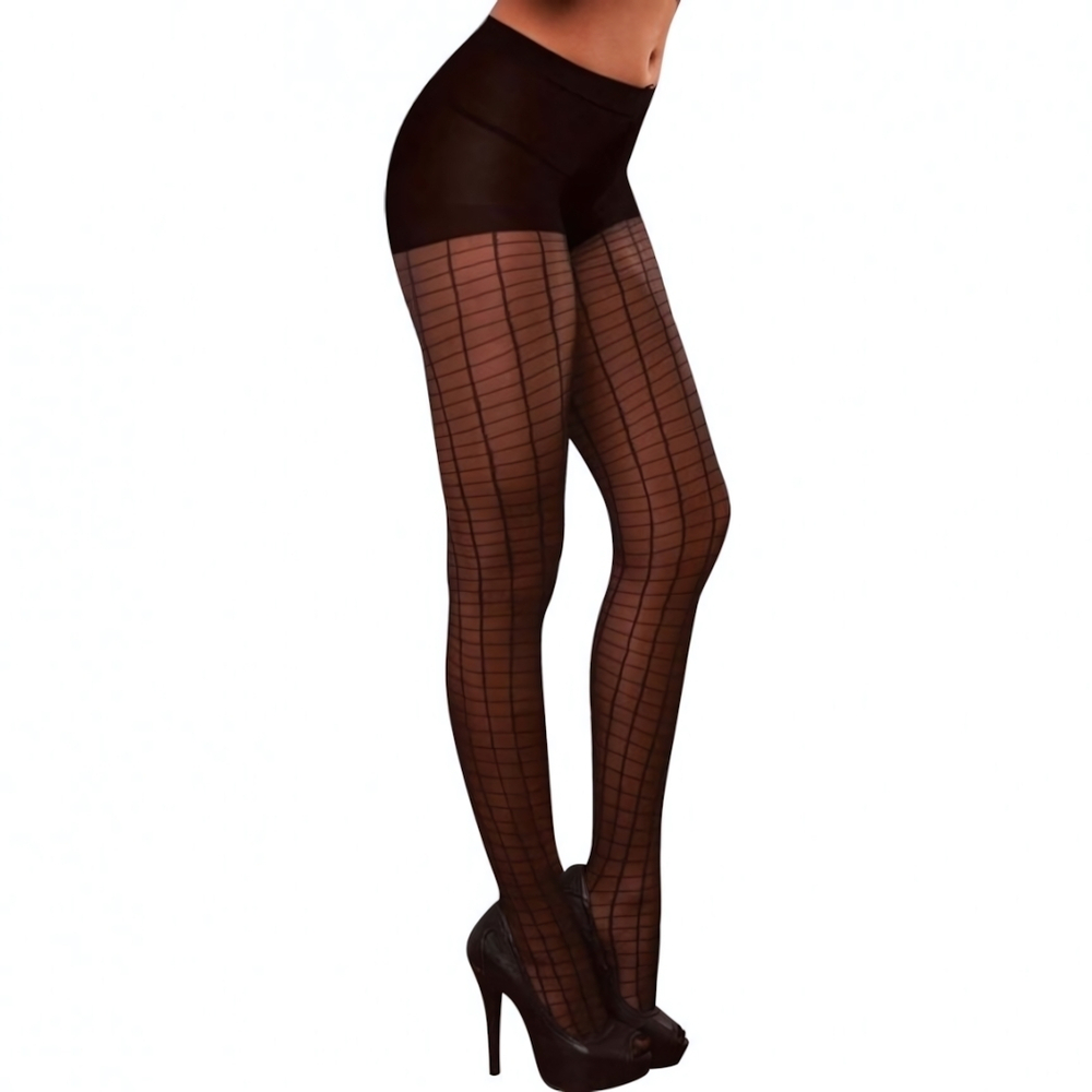 Фантазийные колготки с узором в клетку (Размер: S-M-L) (Цвет: черный)