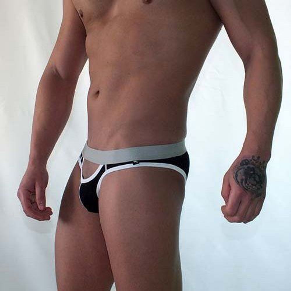 Трусы мужские брифы черные  сеточка с вырезами спереди и сзади Van Baam VB-38149