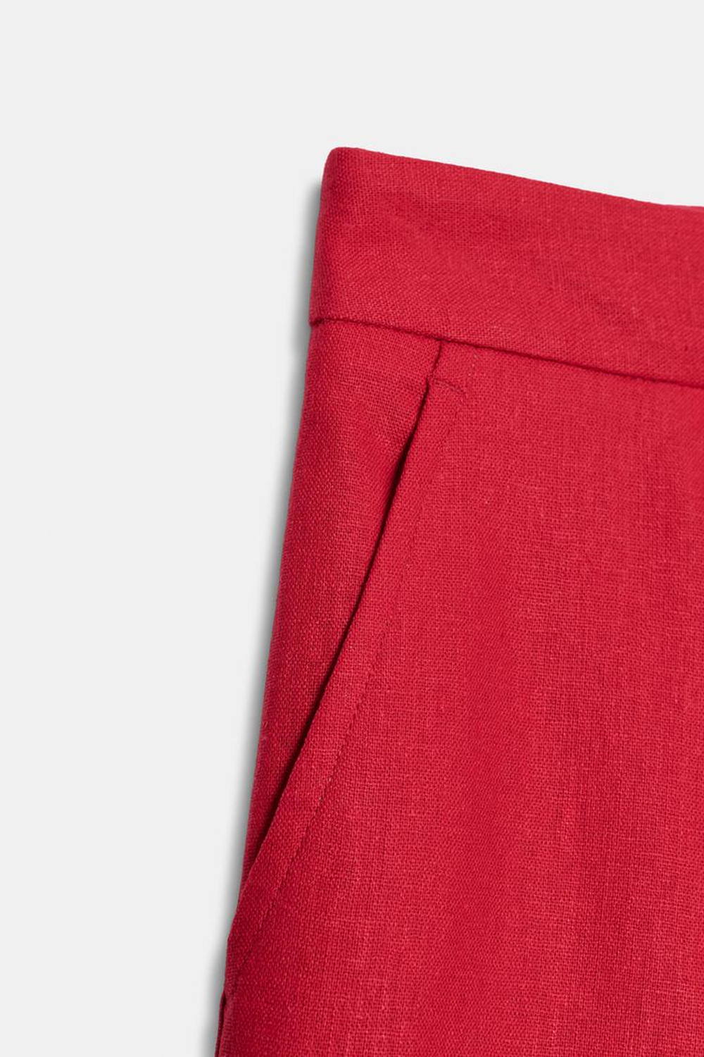 ZARA ШОРТЫ ИЗ ЛЬНА С ЗАЩИПАМИ, КРАСНЫЙ