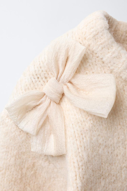 ZARA СВИТЕР С АТЛАСНЫМИ БАНТАМИ, ЭКРЮ