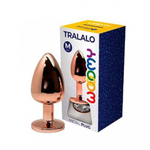 Анальная пробка золотистого цвета с белым кристаллом Tralalo от WOOOMY  (M: 8*3,4 см.)