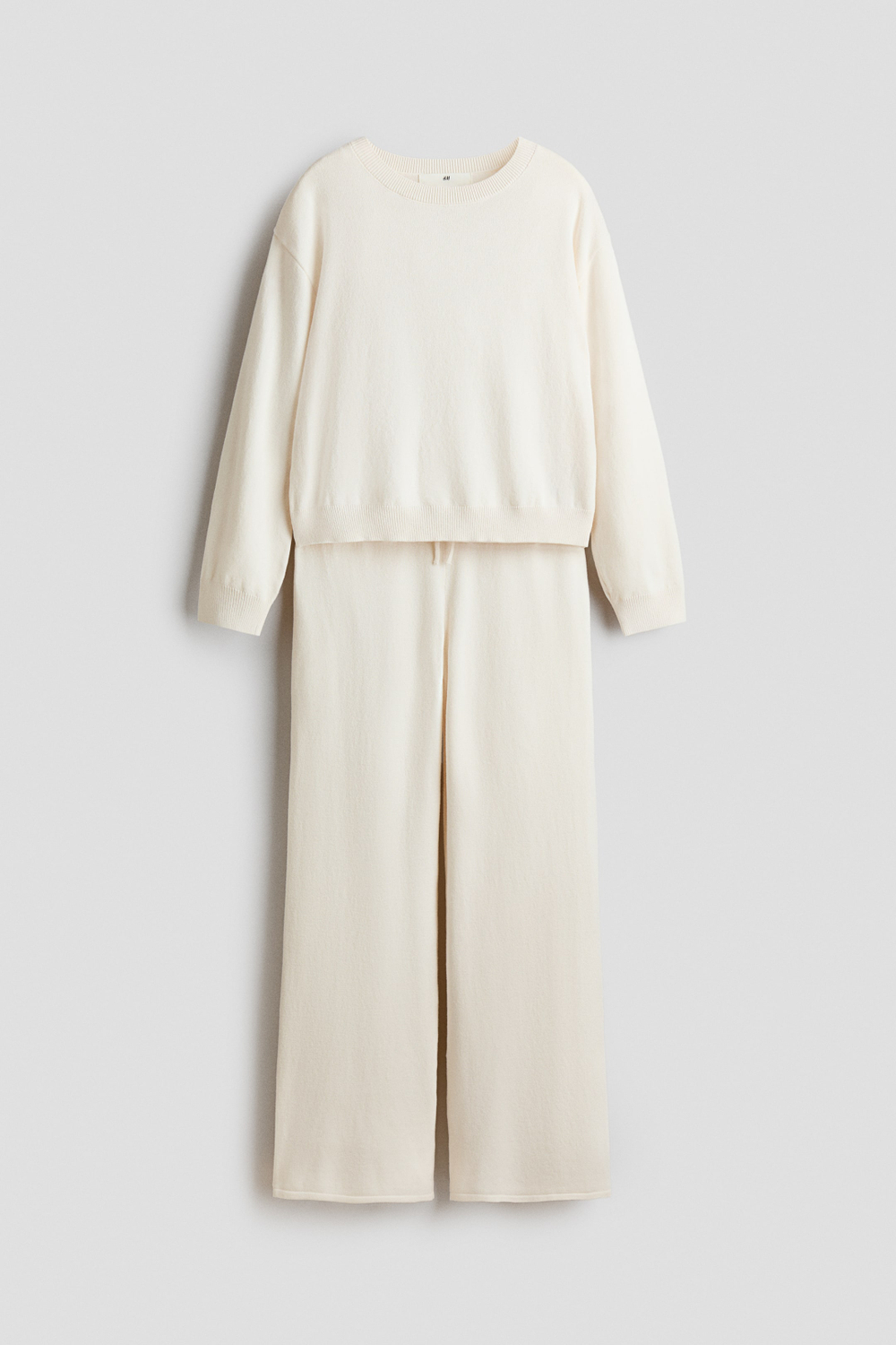 H&M Комплект из мягкого тонкого свитера и брюк, кремовый