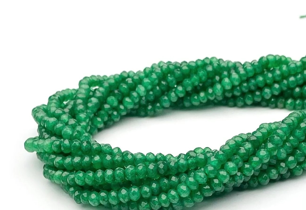 44260-тз Кварц тон. темно-зеленый, гранёный рондель 4*3мм, нить 35см