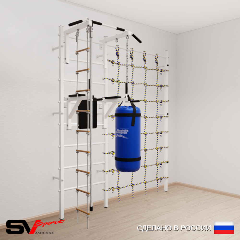 Шведская стенка Sv Sport 57520 (Турник стандарт/Брусья/Канат/Лестница/Цепь/Мешок 22кг/Канатный лаз)