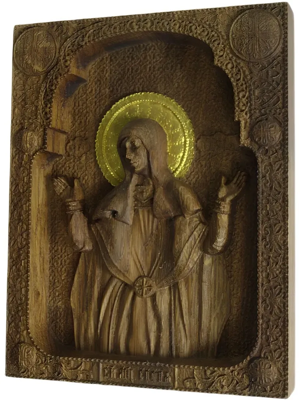 Освященная Икона Мученица София резная из массива дуба