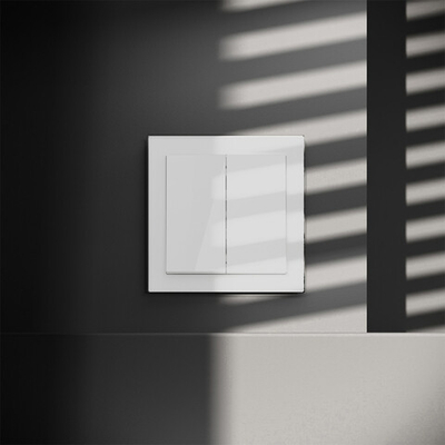 Перекрестный переключатель встраиваемый VOLTUM S70 двухклавишный 10А, (белый глянцевый)