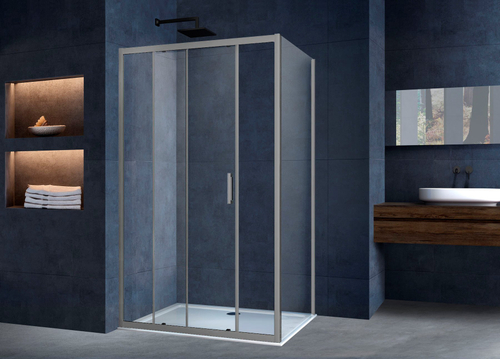 Душевой уголок Alpha VSR-3AL9014CLGM, 1400*900, вороненая сталь, стекло прозрачное