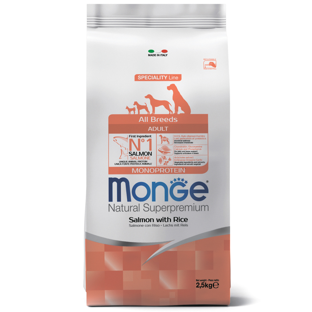 Monge Dog All Breeds Adult Сухой корм для взр. собак всех пород Лосось с рисом 2.5 кг
