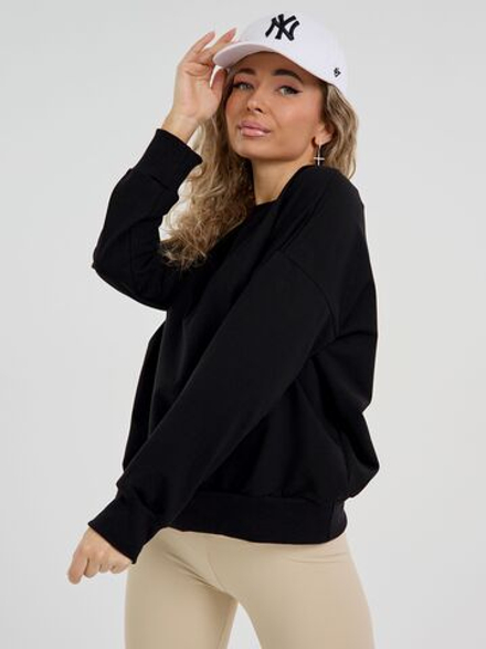 Свитшот кофта черная варенка из футера оверсайз с манжетами