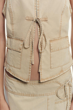 ZARA ТОП-ЖИЛЕТ С ЭФФЕКТОМ ПОТЕРТОСТИ, РЫЖЕВАТО-КОРИЧНЕВЫЙ